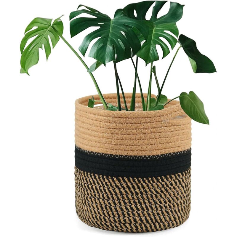 foto del prodotto vaso da fiori da 20 cm con fodera, cestino portaoggetti in cotone intrecciato, coprivaso per piante da interno, vaso da fiori e decorazioni per la