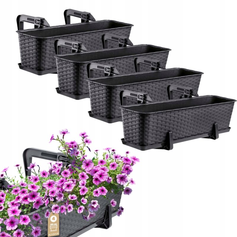 foto del prodotto vaso da fiori da balcone vaso da fiori 60 cm antracite supporti supporto 4 pz kadax