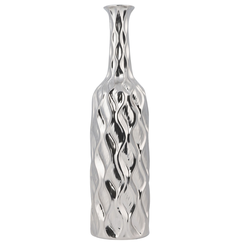 foto del prodotto vaso da fiori decorativo argento gres porcellanato forma bottiglia 12 x 45 cm stile modern glam