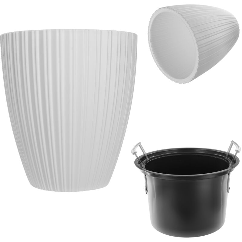 foto del prodotto vaso da fiori decorativo con inserto interno, rotondo, plastica, per interni ed esterni, bianco, 30 cm - kadax