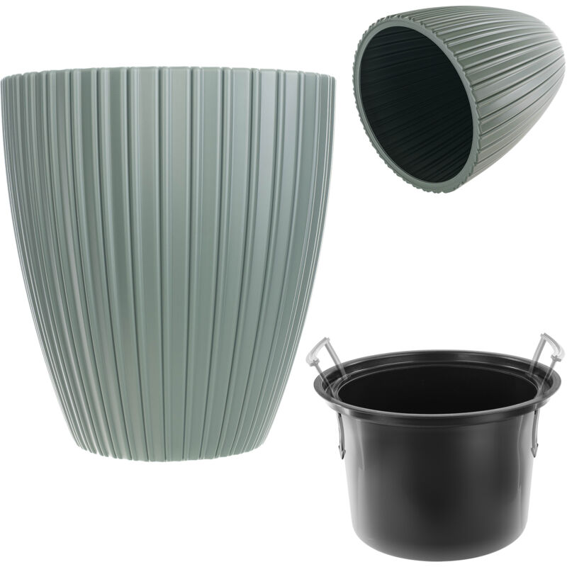 foto del prodotto vaso da fiori decorativo con inserto interno, rotondo, plastica, per interni ed esterni, verde, 30 cm kadax