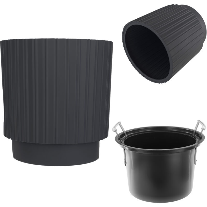 foto del prodotto vaso da fiori decorativo kadax con inserto interno rotondo plastica per interni ed esterni antracite 30 cm