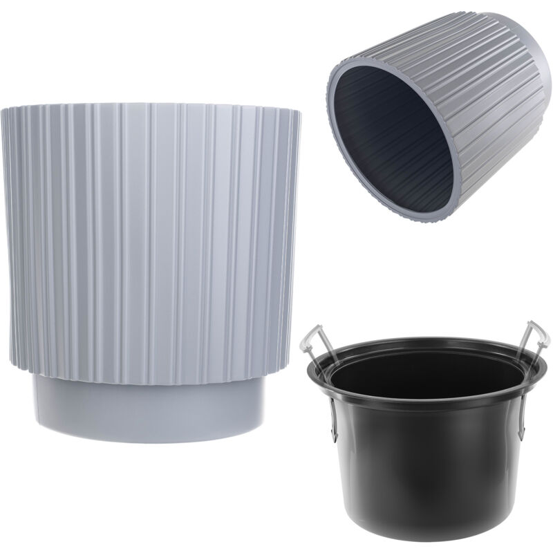 foto del prodotto vaso da fiori decorativo kadax con inserto interno rotondo plastica per interni ed esterni grigio 30 cm