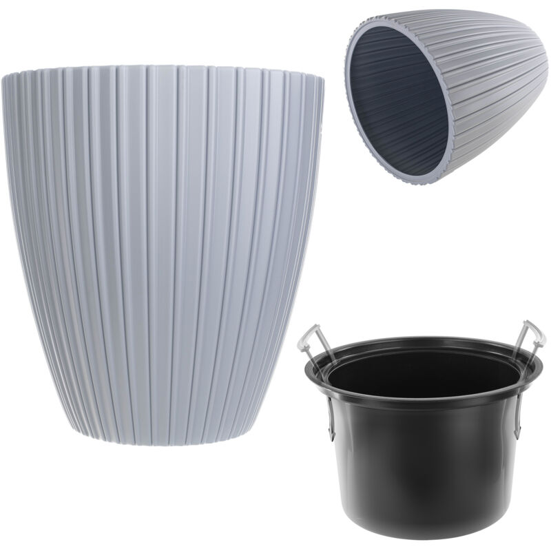 foto del prodotto vaso da fiori decorativo kadax con inserto interno rotondo plastica per interni ed esterni grigio 40 cm