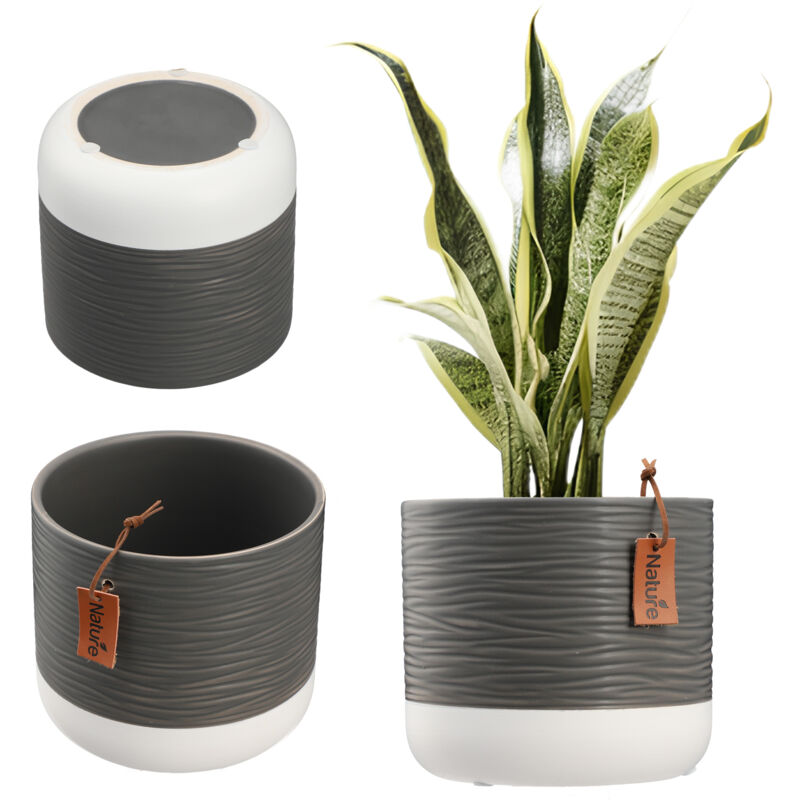 foto del prodotto vaso da fiori in ceramica kadax 14 cm coperchio grigio bianco