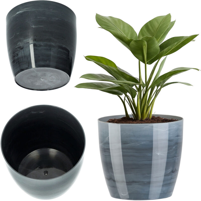 foto del prodotto vaso da fiori in plastica con finitura lucida e motivo marmorizzato, vaso per piante per un arredamento interno raffinato e moderno 16 cm, grigio 