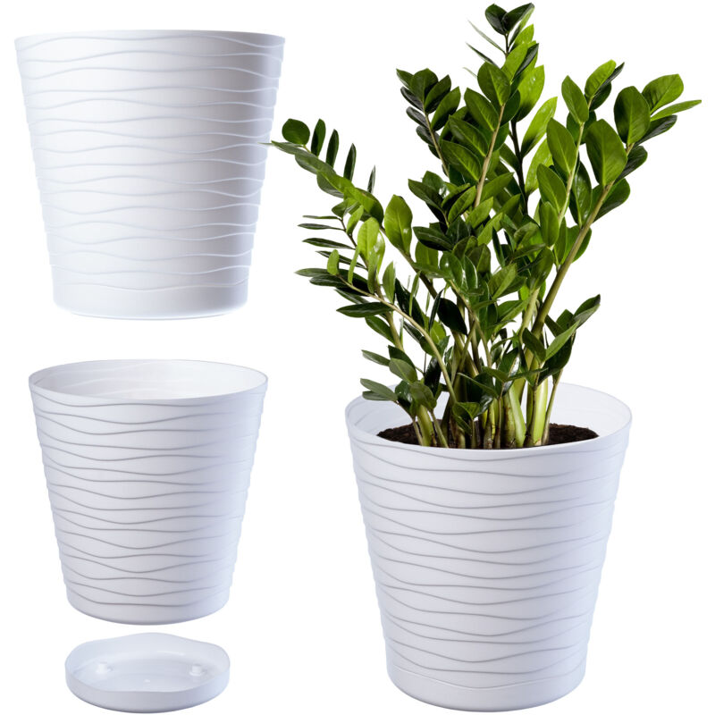 foto del prodotto vaso da fiori in plastica con sottovaso incorporato, vaso per piante dal design raffinato per decorazioni per la casa 30 cm, bianco kadax