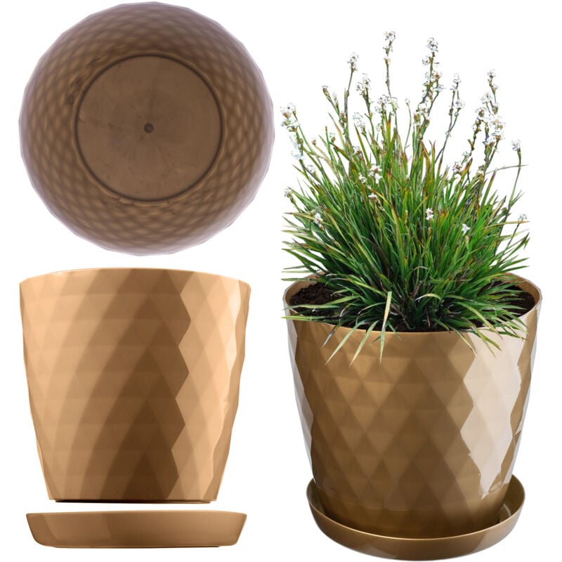 foto del prodotto vaso da fiori in plastica con sottovaso integrato, vaso per piante per decorazioni floreali moderne in interni 12 cm, oro kadax