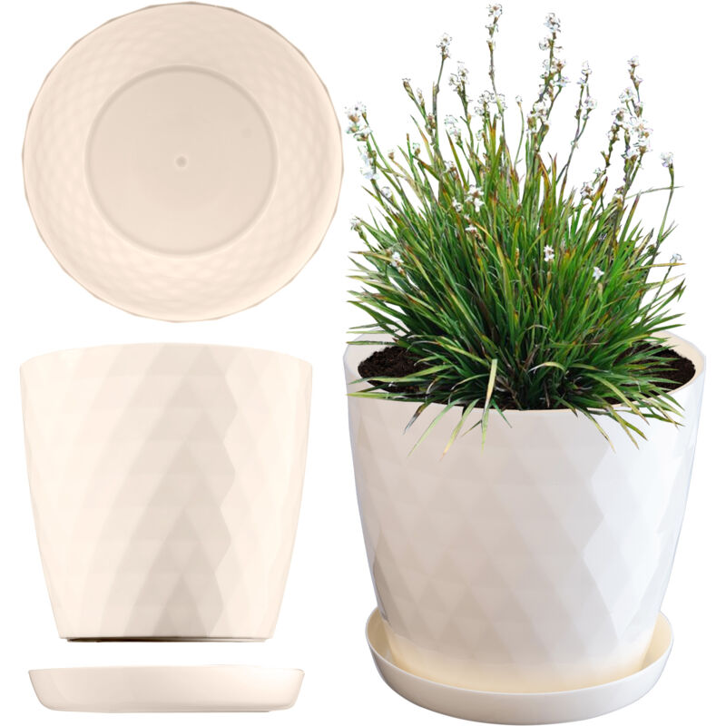 foto del prodotto vaso da fiori in plastica con sottovaso integrato, vaso per piante per decorazioni floreali moderne in interni 14 cm, ecru kadax