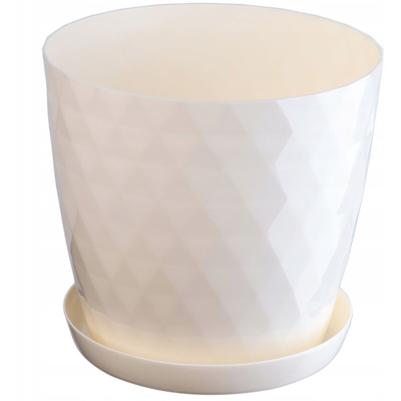foto del prodotto vaso da fiori in plastica con sottovaso integrato, vaso per piante per decorazioni floreali moderne in interni 16 cm, ecru kadax