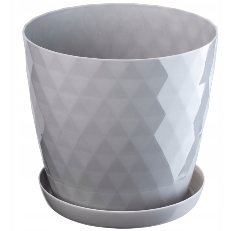 foto del prodotto vaso da fiori in plastica con sottovaso integrato, vaso per piante per decorazioni floreali moderne in interni 18 cm, grigio kadax