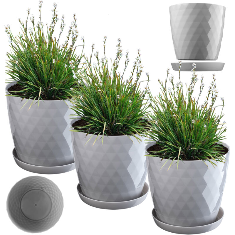 foto del prodotto vaso da fiori in plastica con sottovaso, vaso per piante per decorazioni floreali moderne in interni set da 3 grigio, 30 cm kadax