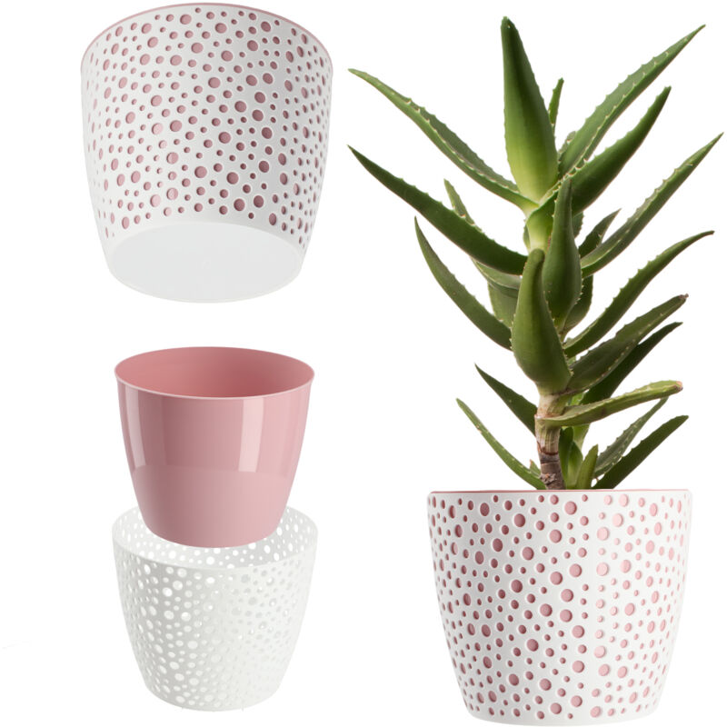 foto del prodotto vaso da fiori in plastica diametro 11 21 cm vaso singolo in 5 colori robusto vaso da fiori rotondo con felce diametro 13 cm, rosa kadax
