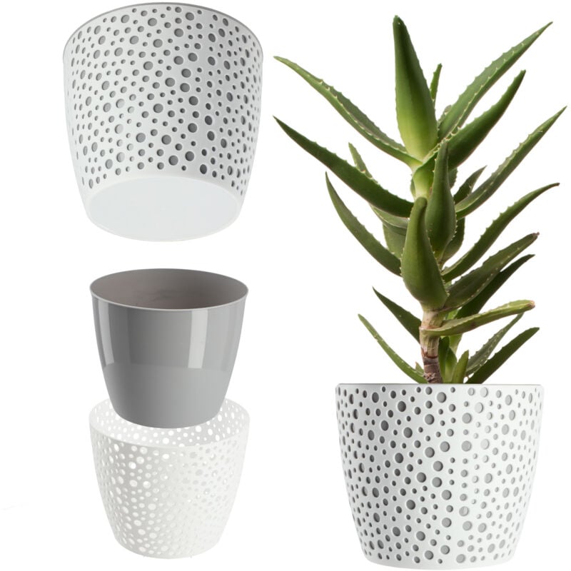 foto del prodotto vaso da fiori in plastica, diametro 11 21 cm, vaso singolo in 5 colori, robusto vaso da fiori rotondo con felce diametro 19 cm, grigio kadax