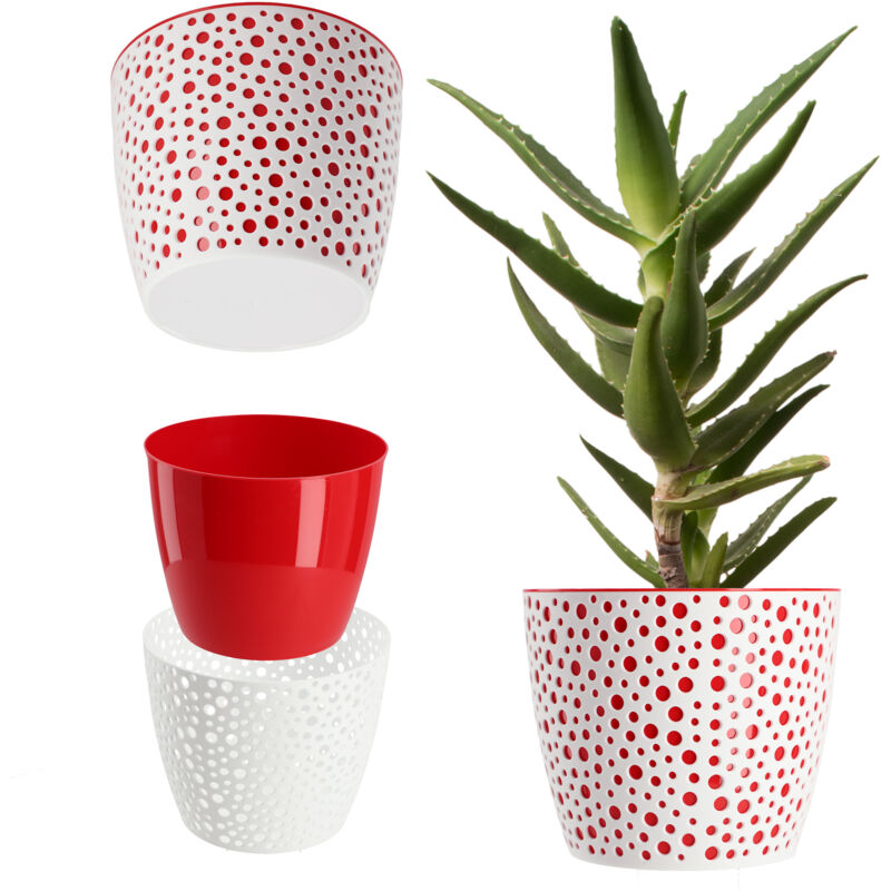 foto del prodotto vaso da fiori in plastica diametro 11 21 cm vaso singolo in 5 colori robusto vaso da fiori rotondo con felce diametro 19 cm, rosso kadax