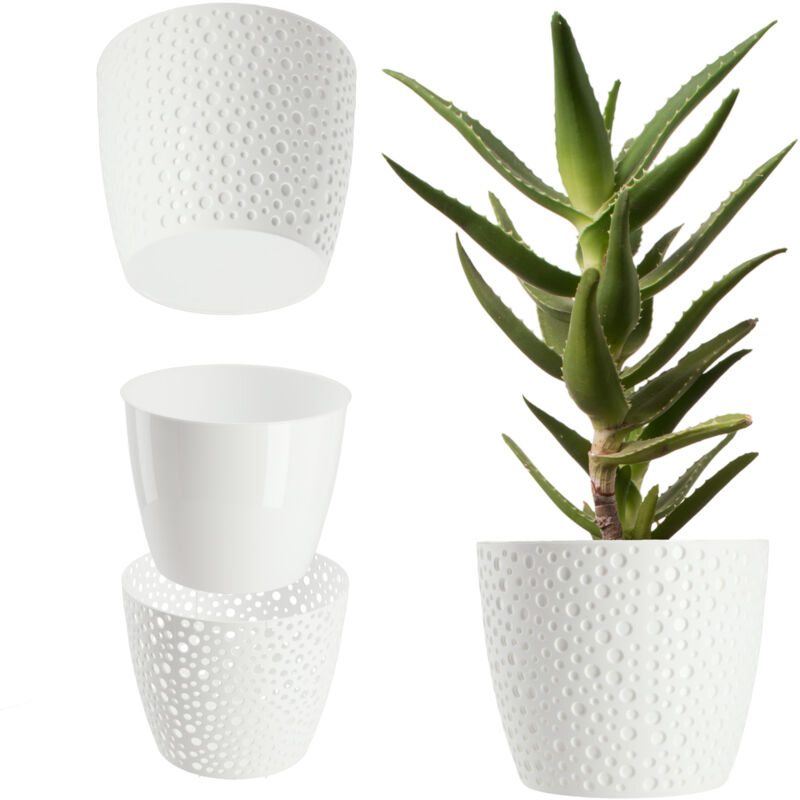 foto del prodotto vaso da fiori in plastica diametro 11 21 cm vaso singolo in 5 colori robusto vaso da fiori rotondo con felce diametro 21 cm, bianco kadax