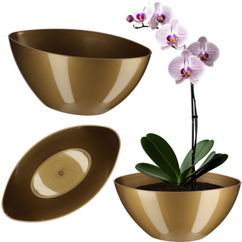 foto del prodotto vaso da fiori in plastica forma ovale 21 x 12 cm design moderno ideale per la decorazione di interni e balconi oro kadax