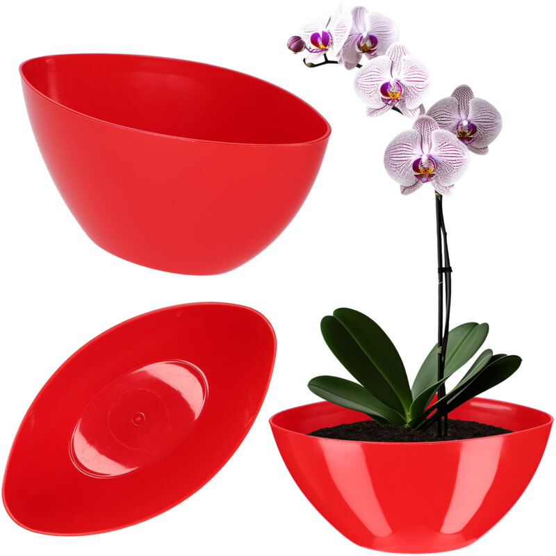 foto del prodotto vaso da fiori in plastica forma ovale 21 x 12 cm design moderno ideale per la decorazione di interni e balconi rosso kadax