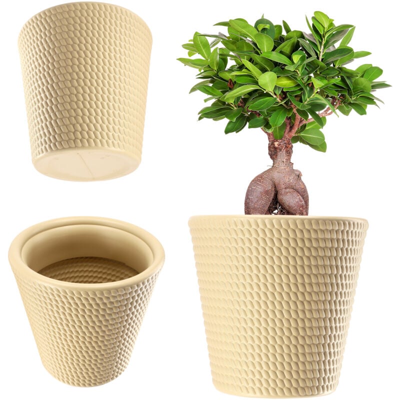 foto del prodotto vaso da fiori in plastica kadax 3 colori resistente alle intemperie con superficie opaca crema, diametro 30 cm