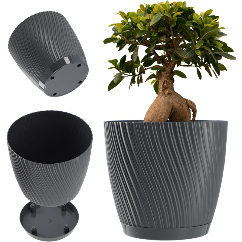 foto del prodotto vaso da fiori kadax con supporto 17 cm in plastica grigia