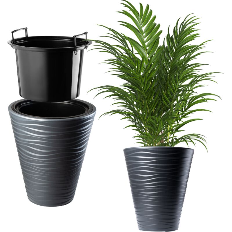 foto del prodotto vaso da fiori kadax vaso da fiori 30 cm coperchio con inserto portafiori in plastica antracite