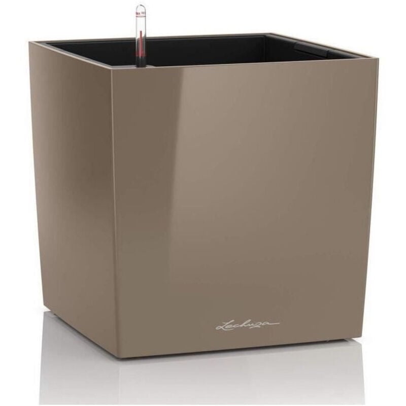 foto del prodotto vaso da fiori lechuza cube premium 50 - kit completo, taupe lucido