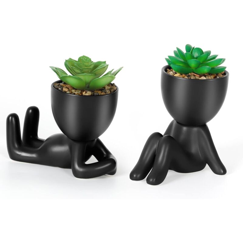 foto del prodotto vaso da fiori per piante succulente personalit minimalista vaso da fiori creativo in ceramica altalena desktop piccolo vaso pigro nero