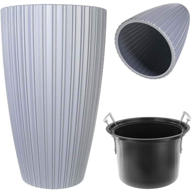 foto del prodotto vaso da fiori rotondo kadax vaso da fiori decorativo con inserto interno plastica per interni ed esterni grigio