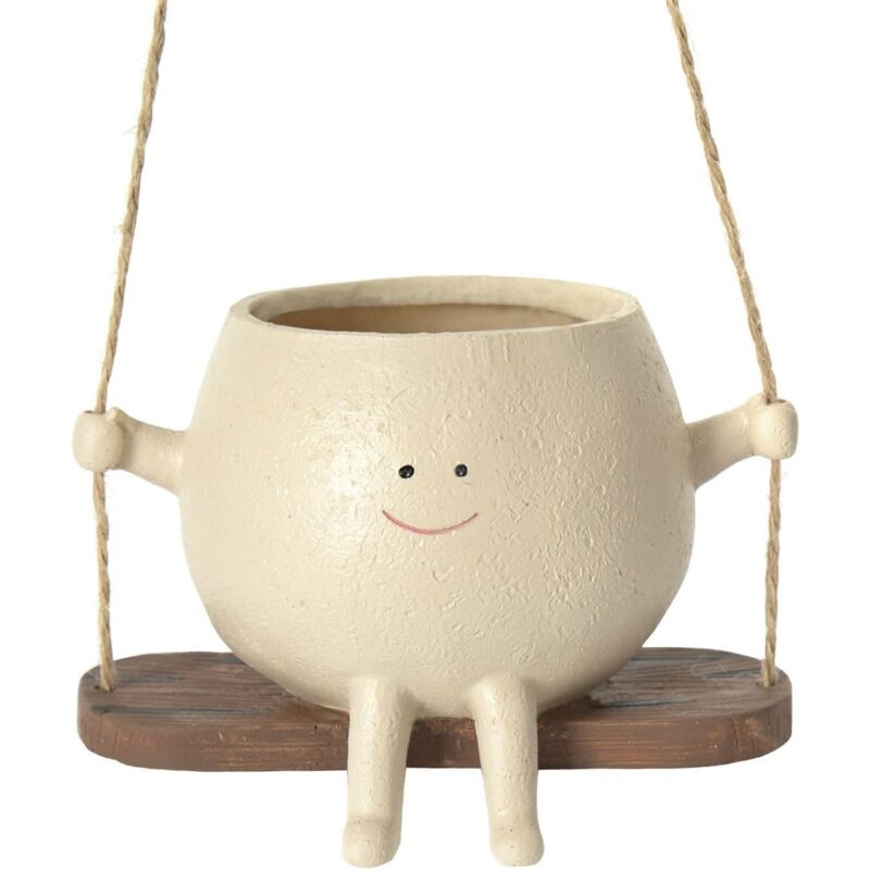 foto del prodotto vaso da fiori sospeso con faccia girevole, vaso da fiori carino per piante da interno ed esterno, resina, faccina sorridente, vaso da fiori, piante