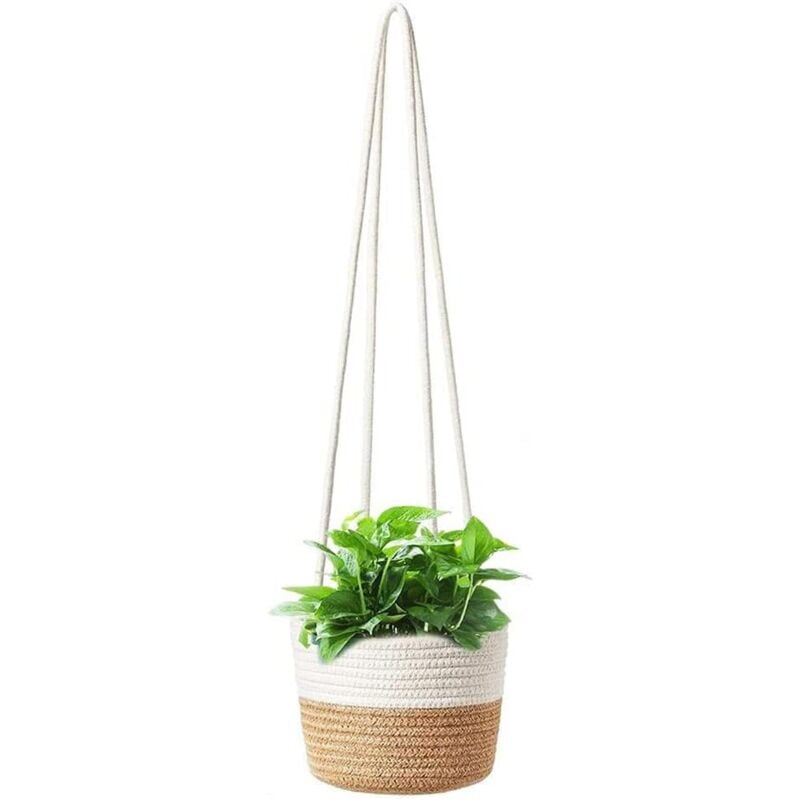 foto del prodotto vaso da fiori sospeso in corda di iuta, cesto intrecciato sospeso, vasi per piante, fioriera sospesa in corda, vaso per fioriera sospeso per piante,