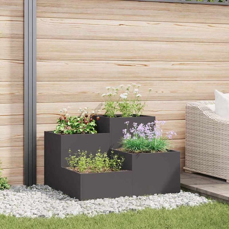 foto del prodotto vaso da giardino 100x100x60 cm in acciaio nero vidaxl