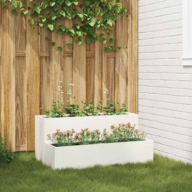 foto del prodotto vaso da giardino a 2 piani 100x60x45 cm in acciaio bianco vidaxl
