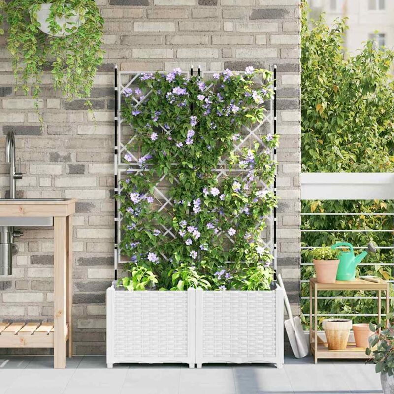 foto del prodotto vaso da giardino con trellis 2 pcs bianco 80 x 40 x 143 cm pp - vidaxl