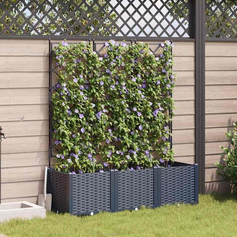 foto del prodotto vaso da giardino con trellis 3 pz grigio 120x40x143 cm vidaxl