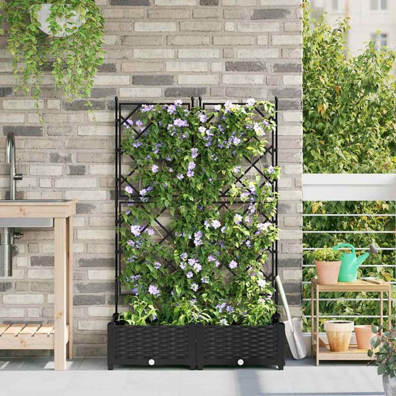 foto del prodotto vaso da giardino con trellis nero 80 x 40 x 125.5 cm pp - vidaxl
