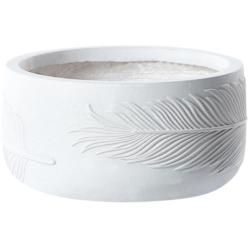 foto del prodotto vaso da giardino per piante da esterno motivo a foglie pietra rotonda fibra di argilla 25x25x14 cm bianco ftero