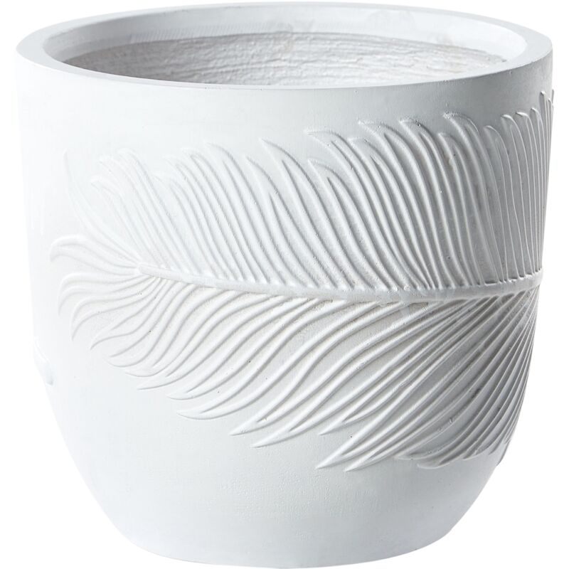 foto del prodotto vaso da giardino per piante da esterno motivo a foglie pietra rotonda fibra di argilla 28x28x16 cm bianco ftero