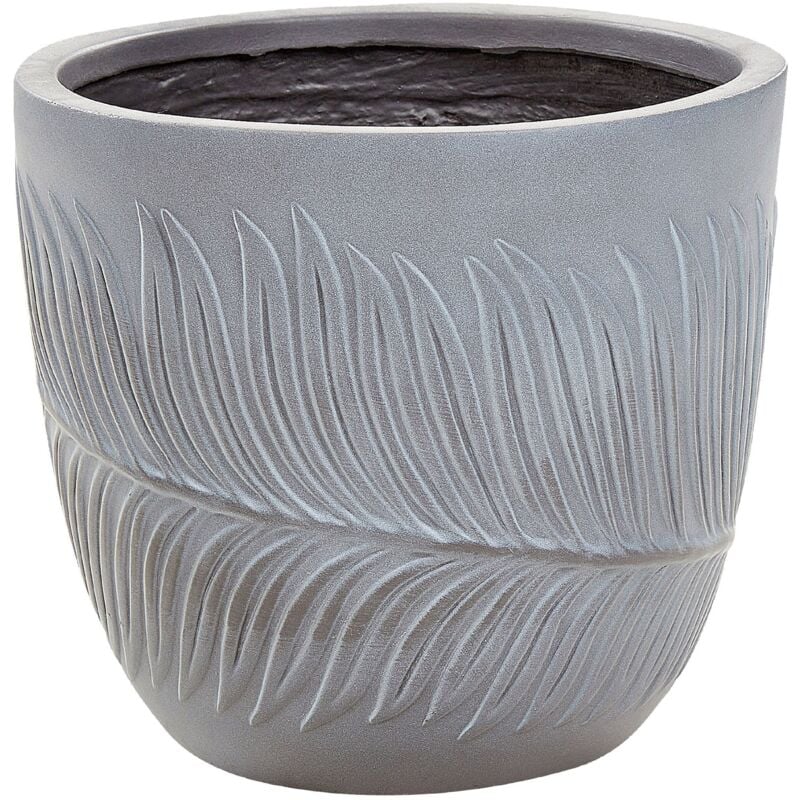 foto del prodotto vaso da giardino per piante da esterno motivo a foglie pietra rotonda fibra di argilla 28x28x16 cm grigio ftero