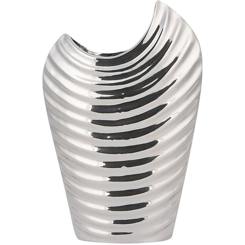 foto del prodotto vaso decorativo con forma irregolare gres porcellanato argento a coste 11 x 26 cm ecetra