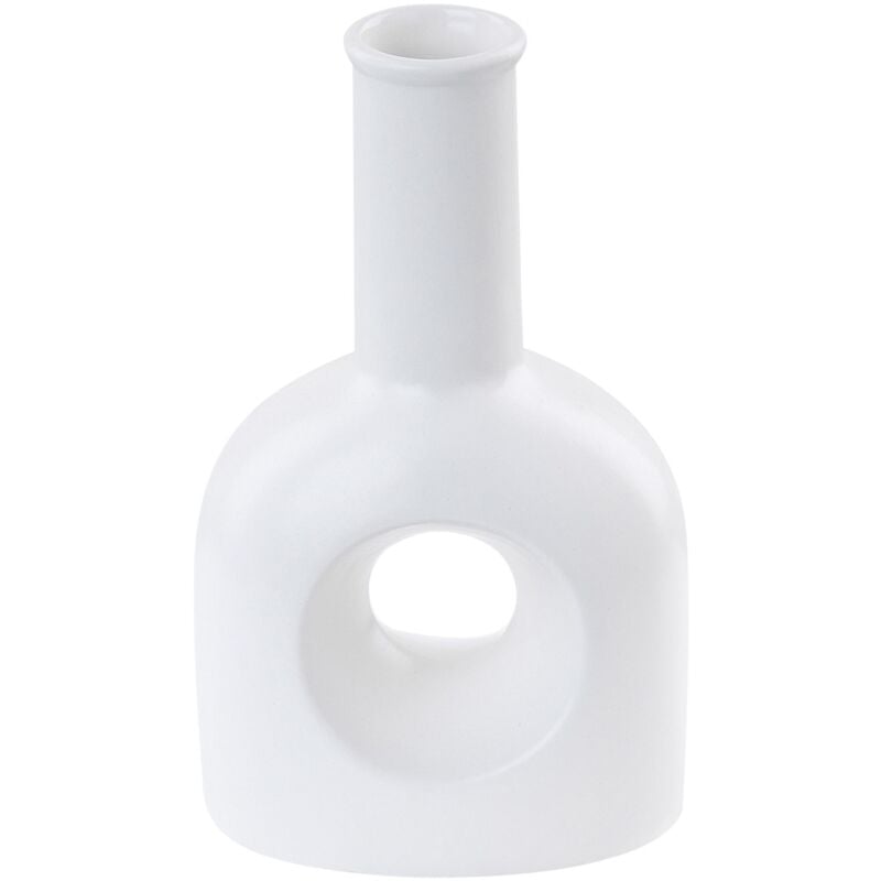 foto del prodotto vaso decorativo da tavolo in porcellana bianca con foro forma rotonda 22 cm thebe