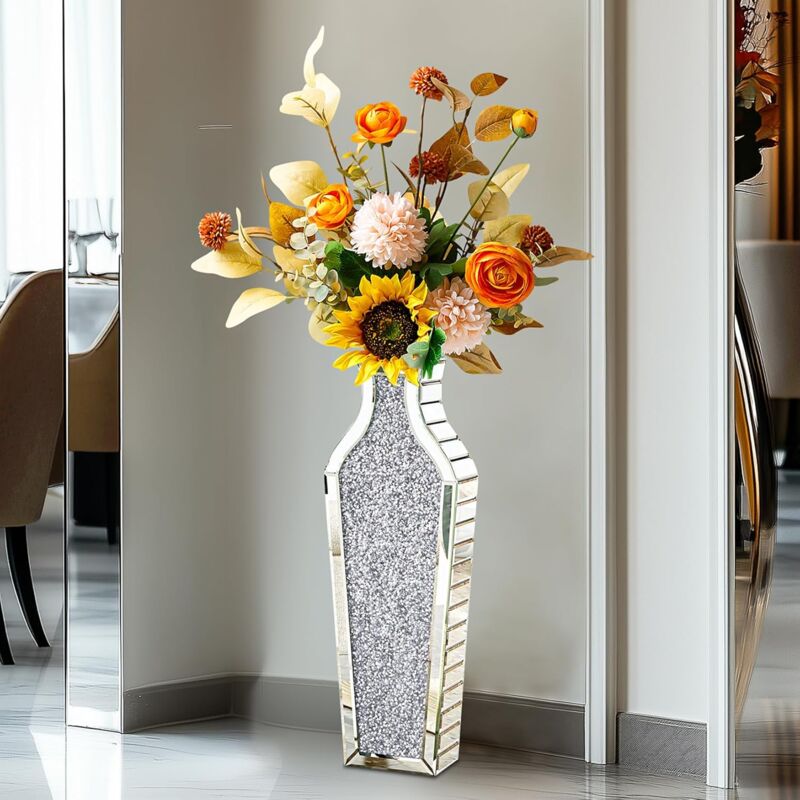 foto del prodotto vaso decorativo da terra in vetro diamanti alto 68,5cm a specchio cristallo grande vaso fiori