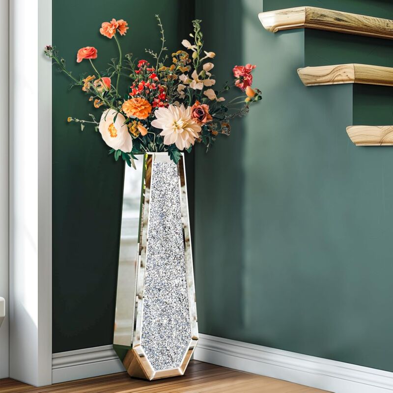 foto del prodotto vaso decorativo da terra in vetro diamanti alto 68cm a specchio cristallo grande vaso fiori
