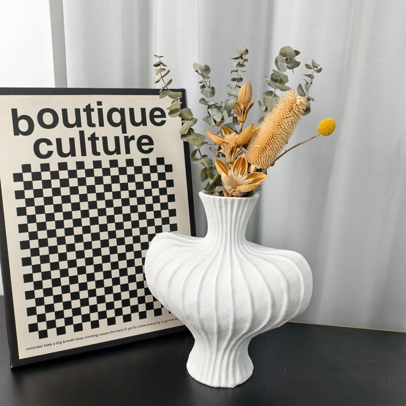 foto del prodotto vaso fiori decorativo da interno moderno vaso bianco in resina centrotavola