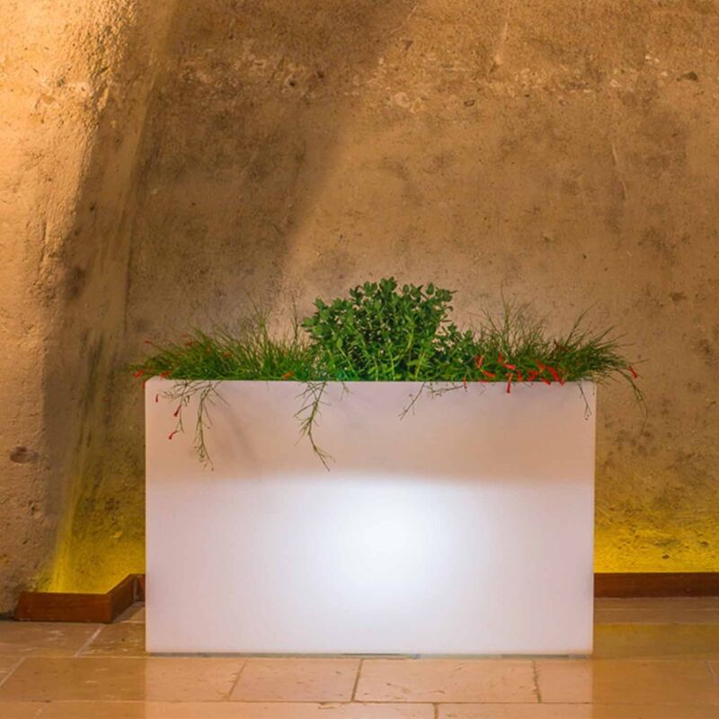 foto del prodotto vaso fioriera rettangolare in resina 80x35 cm mod. flowerpot con luce bianca