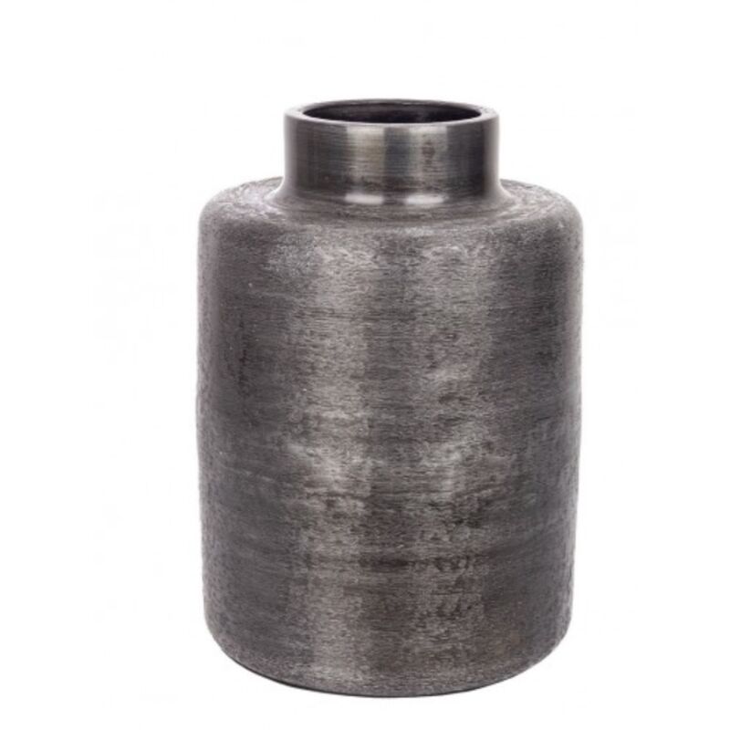 foto del prodotto vaso giara varanasi tondo in alluminio lavorato artigianalmente 24.5x35.5h nero