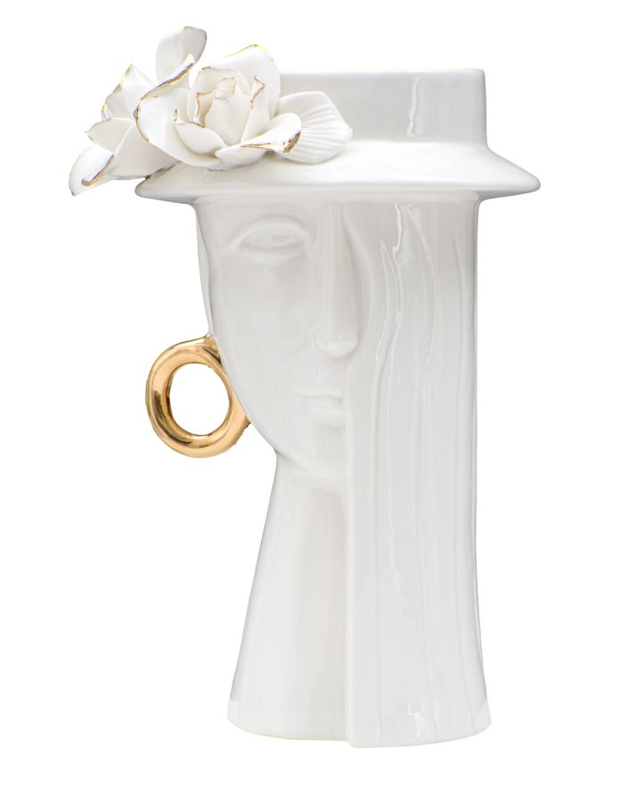foto del prodotto vaso in ceramica bianca con decori oro 15x13,5x23,5cm woman elegant