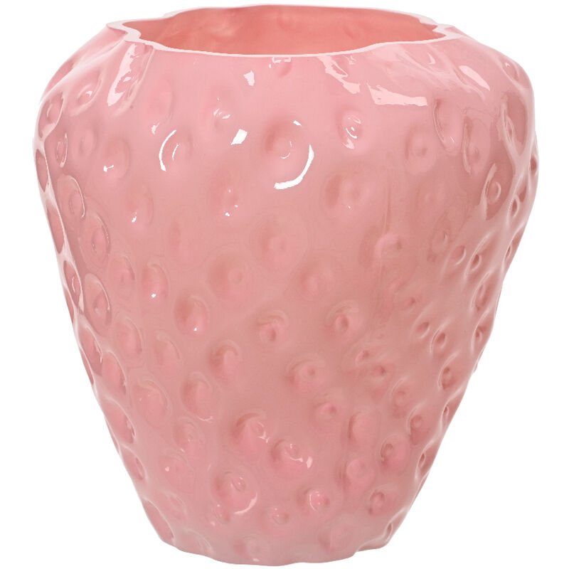 foto del prodotto vaso in vetro d19cm a forma di fragola rosa