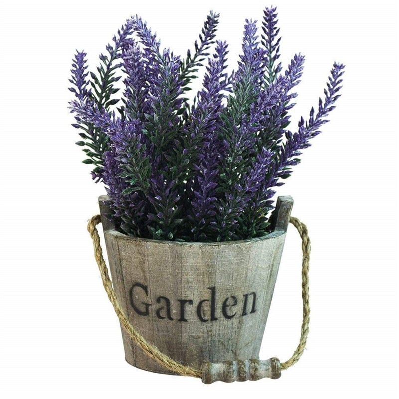 foto del prodotto vaso legno scritta garden fiori lavanda artificiali piantina decorazione casa appendere trade shop traesio