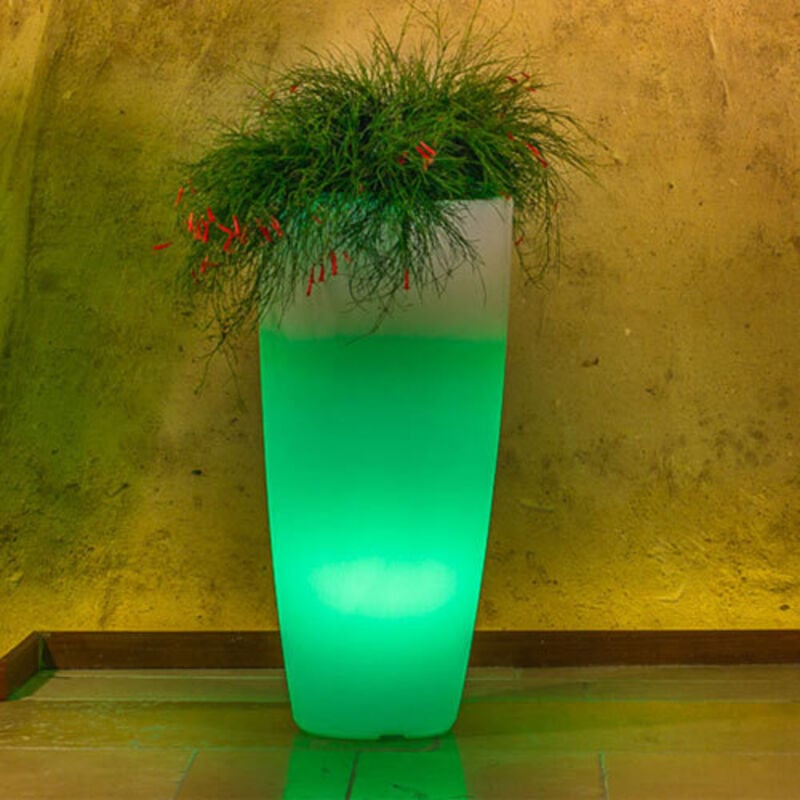 foto del prodotto vaso luminoso da giardino in resina bianca per esterno.