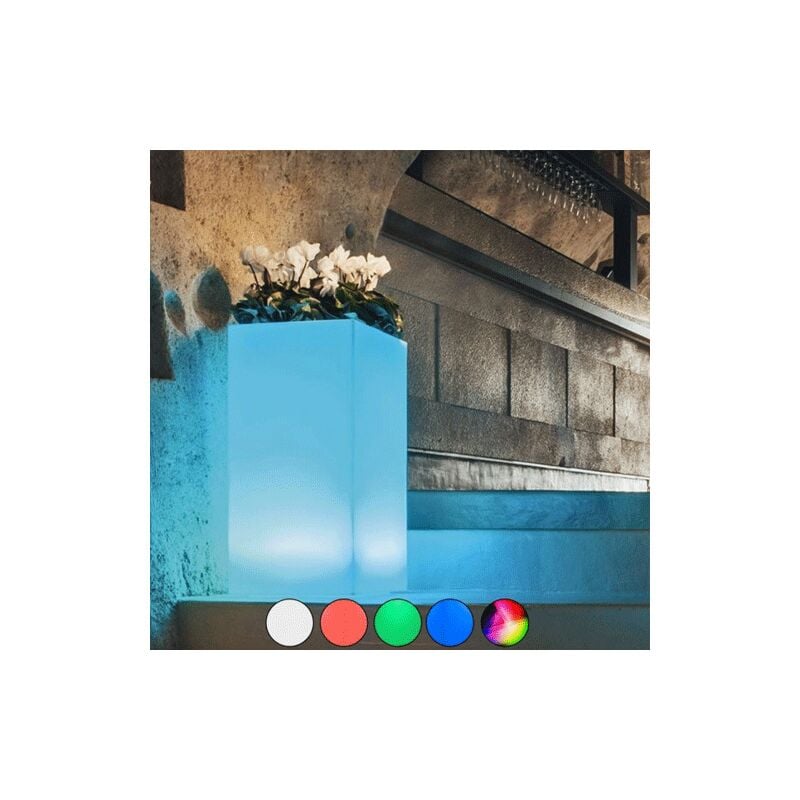 foto del prodotto vaso luminoso quadrato da giardino in resina bianca per